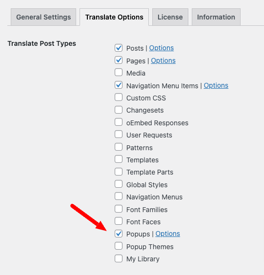 Options page list